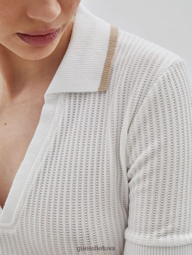 unisex GUESS 6NLN1084 drabužiai visiškai baltas originalus viršus su apykakle