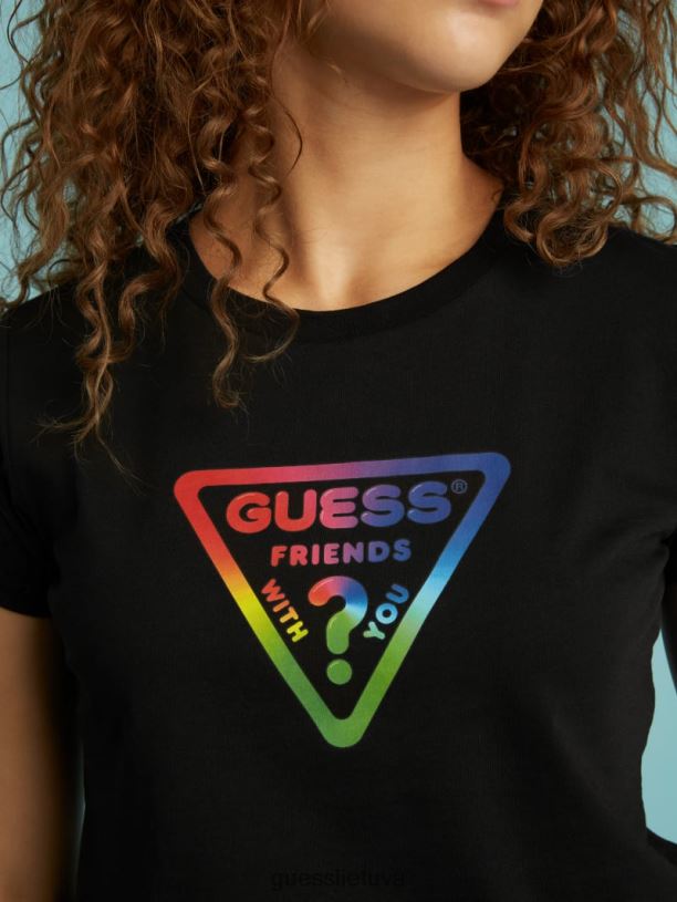 unisex GUESS 6NLN1284 drabužiai juodas „Friendswithyou“ logotipas kūdikių marškinėliai