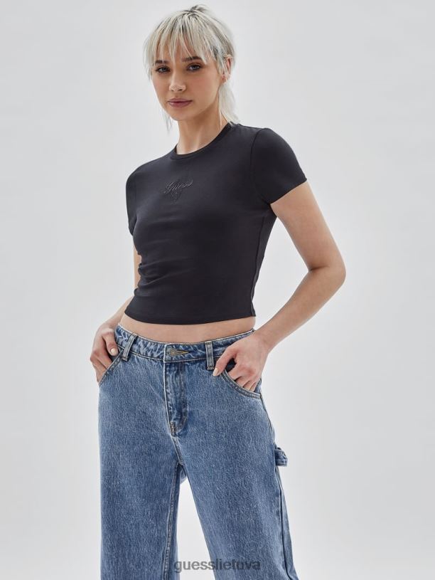 unisex GUESS 6NLN1290 drabužiai juodas marškinėliai su originaliu logotipu