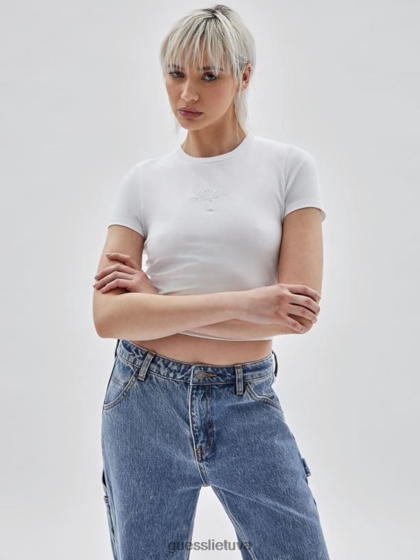 unisex GUESS 6NLN1291 drabužiai visiškai baltas marškinėliai su originaliu logotipu