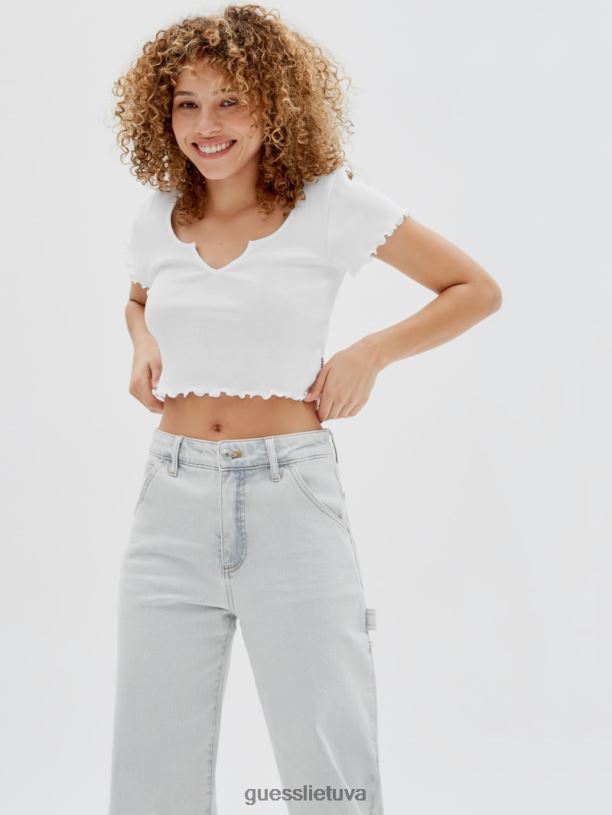 unisex GUESS 6NLN1319 drabužiai visiškai baltas Originalūs marškinėliai su v formos įpjovomis