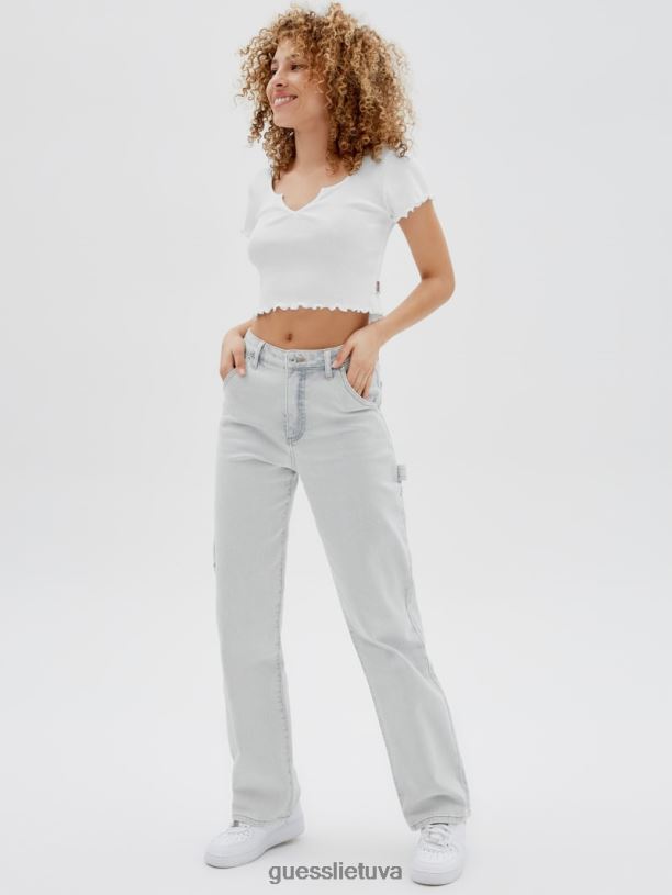 unisex GUESS 6NLN1319 drabužiai visiškai baltas Originalūs marškinėliai su v formos įpjovomis