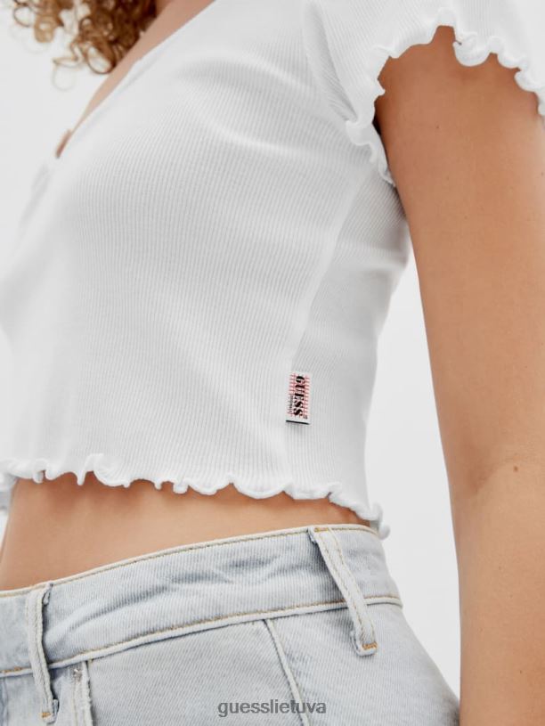 unisex GUESS 6NLN1319 drabužiai visiškai baltas Originalūs marškinėliai su v formos įpjovomis