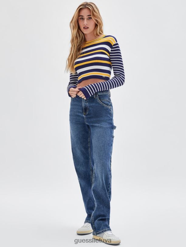 unisex GUESS 6NLN1361 drabužiai viduramžių mėlyna originalus eko briaunotas megztinis