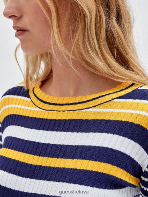 unisex GUESS 6NLN1361 drabužiai viduramžių mėlyna originalus eko briaunotas megztinis