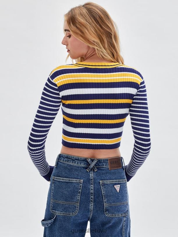 unisex GUESS 6NLN1361 drabužiai viduramžių mėlyna originalus eko briaunotas megztinis