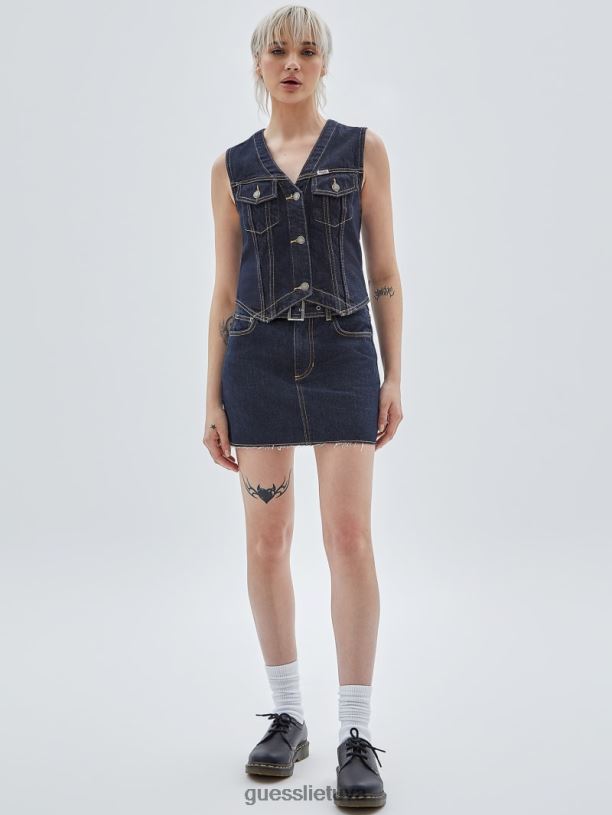 unisex GUESS 6NLN136 drabužiai go vintage dark wash originalus džinsinis sijonas su dirželiu