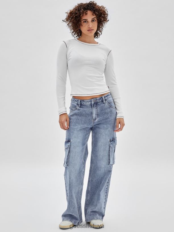 unisex GUESS 6NLN1375 drabužiai visiškai baltas originalūs marškinėliai ilgomis rankovėmis