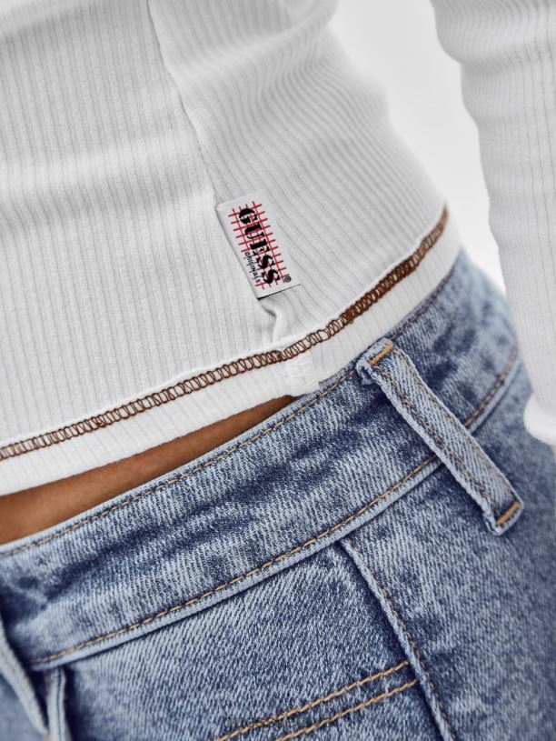 unisex GUESS 6NLN1375 drabužiai visiškai baltas originalūs marškinėliai ilgomis rankovėmis