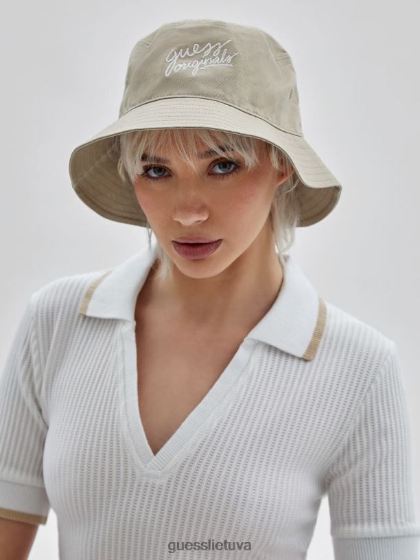 unisex GUESS 6NLN3815 drabužiai blyškiai smėlio spalvos nuogas originalus logotipas kibiro kepurė