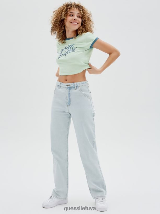 moterys GUESS 6NLN1352 drabužiai minkštas nefritas originalus apkarpytas ringer marškinėliai