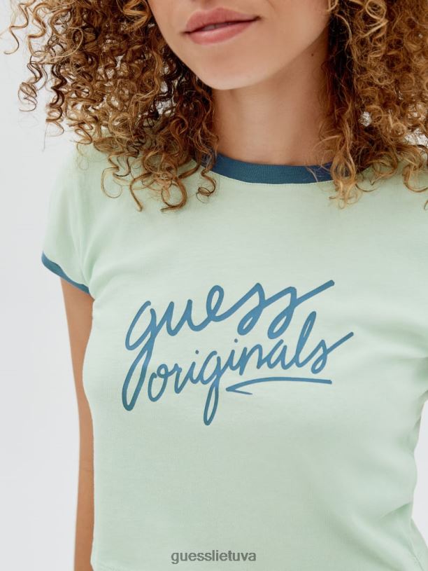 moterys GUESS 6NLN1352 drabužiai minkštas nefritas originalus apkarpytas ringer marškinėliai