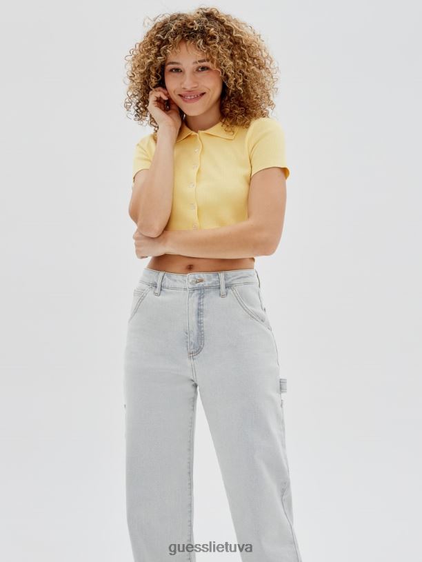 moterys GUESS 6NLN1370 drabužiai sviesto kukurūzai originalus megztinis polo