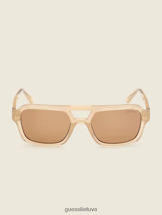 unisex GUESS 6NLN3746 priedas blizga smėlio/ruda originalūs aviator akiniai nuo saulės
