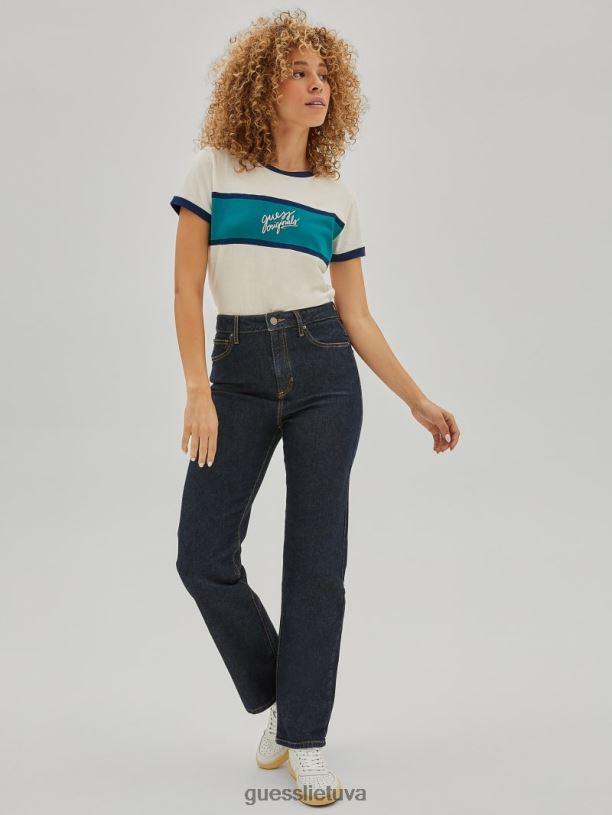 unisex GUESS 6NLN1244 drabužiai balandis baltas Originalus ringer marškinėliai