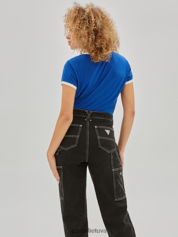 unisex GUESS 6NLN1275 drabužiai banglenčių mėlyna Originalus ringer marškinėliai