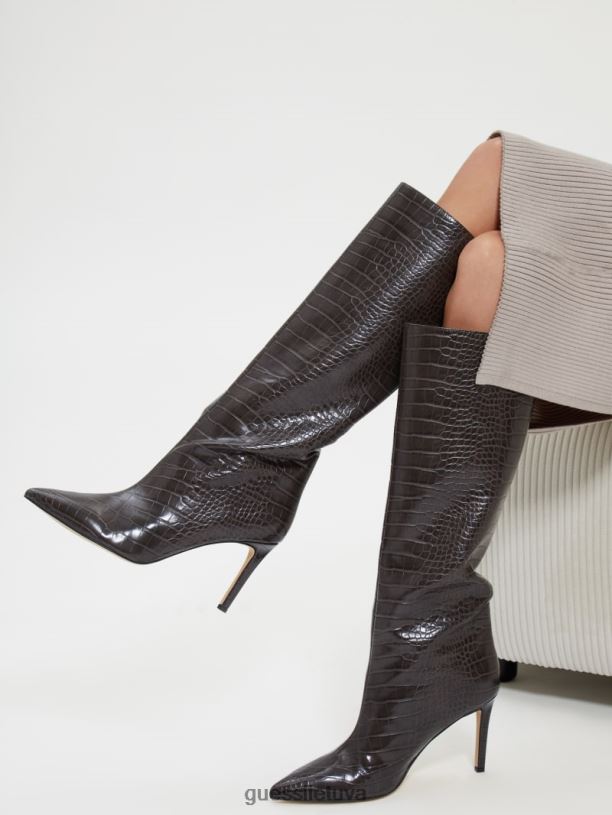 moterys GUESS 6NLN3523 avalynė tamsiai rudas Dayton dirbtinės odos batai iki kelių