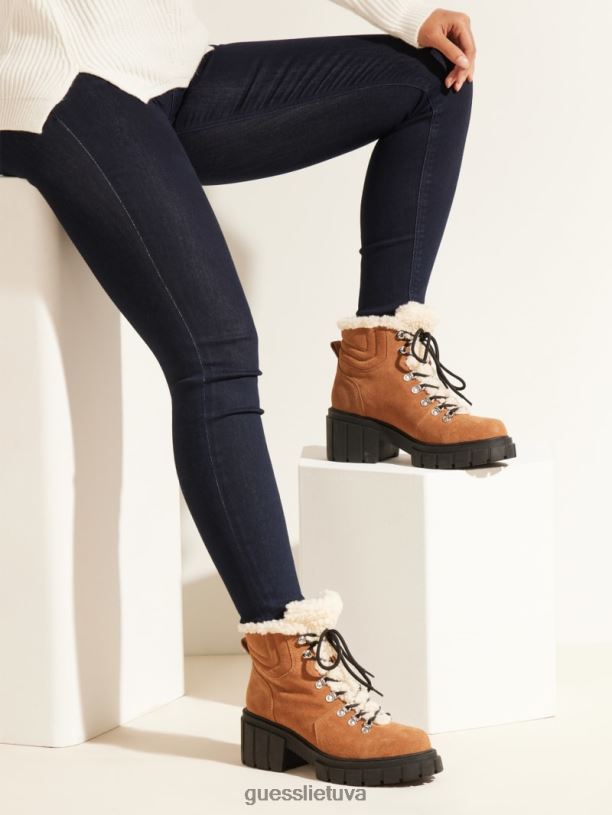 moterys GUESS 6NLN3538 avalynė kaštonų rudos spalvos kiele sherpa pamušalu turistiniai batai
