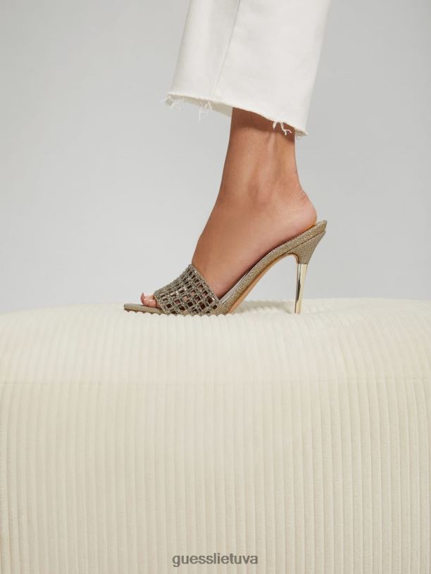 moterys GUESS 6NLN3434 avalynė auksas madingi kalnų krištolinio narvelio dirželio kulnai