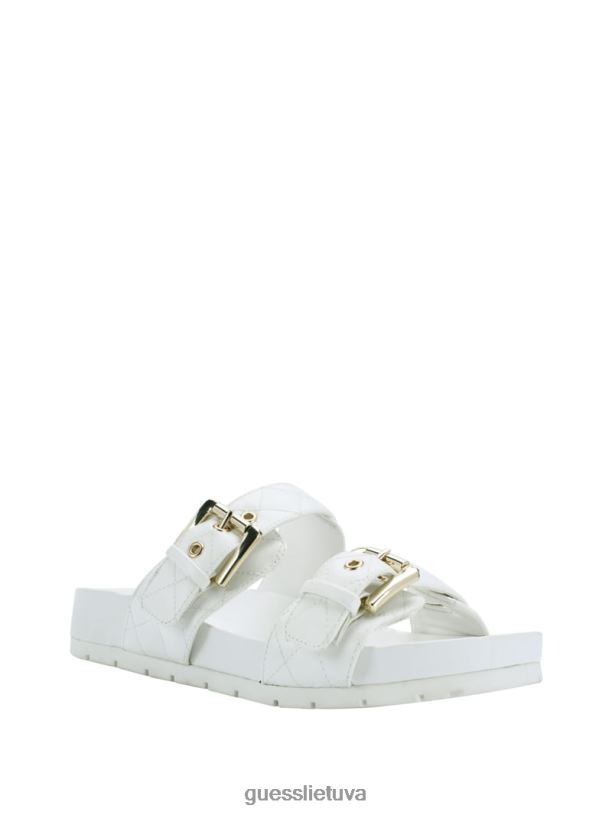 moterys GUESS 6NLN3500 avalynė baltas Felda dygsniuoti sagtimi sandalai