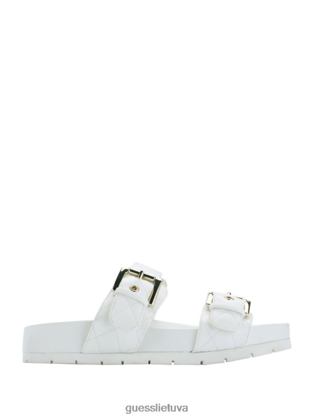 moterys GUESS 6NLN3500 avalynė baltas Felda dygsniuoti sagtimi sandalai