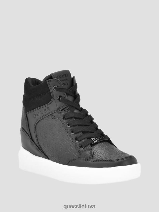 moterys GUESS 6NLN3341 avalynė juoda oda blairin kalnų krištolinio akmens sportbačiai su pleištu