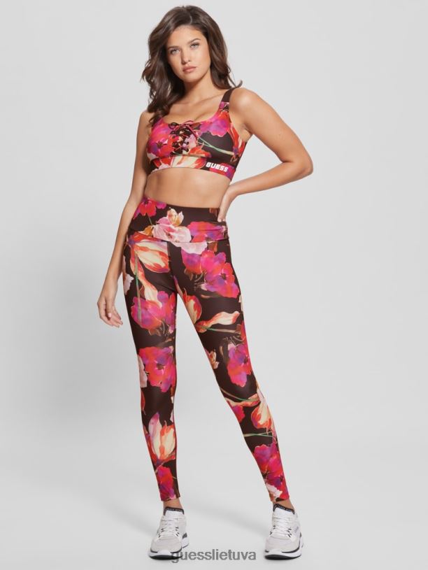 moterys GUESS 6NLN2332 drabužiai rožinė ir juoda makro srautas eko corine gėlėti aktyvūs antblauzdžiai