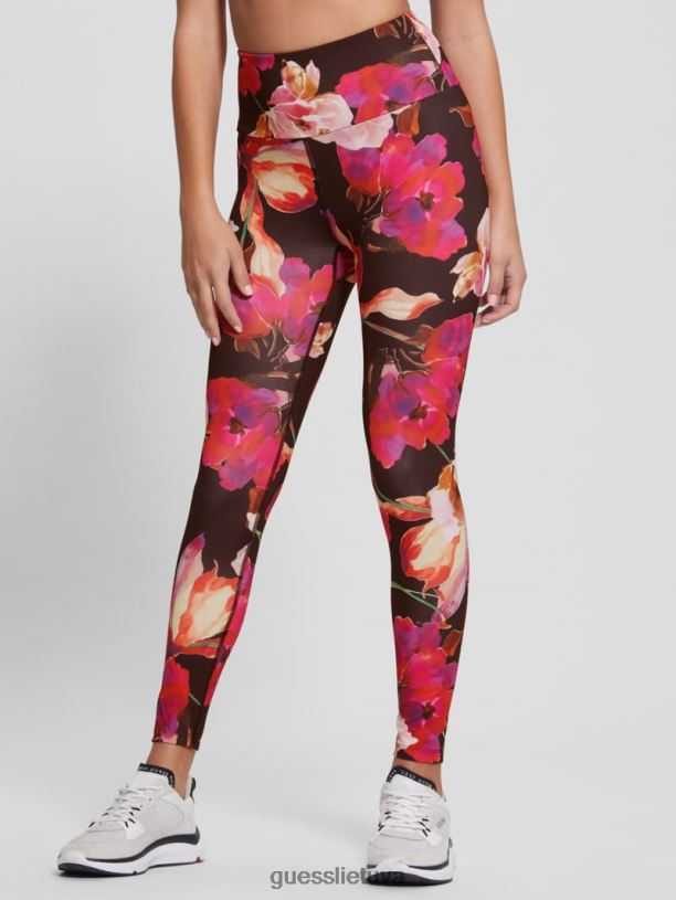 moterys GUESS 6NLN2332 drabužiai rožinė ir juoda makro srautas eko corine gėlėti aktyvūs antblauzdžiai