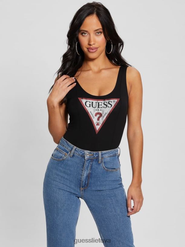 moterys GUESS 6NLN961 drabužiai juodas klasikinis logotipu bodis