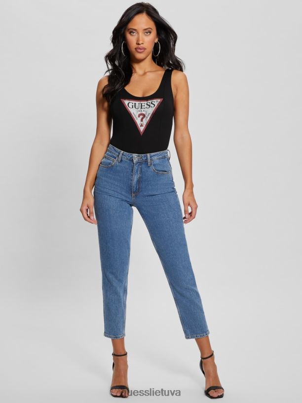 moterys GUESS 6NLN961 drabužiai juodas klasikinis logotipu bodis