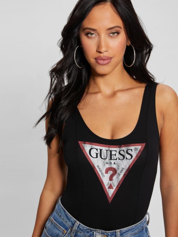 moterys GUESS 6NLN961 drabužiai juodas klasikinis logotipu bodis