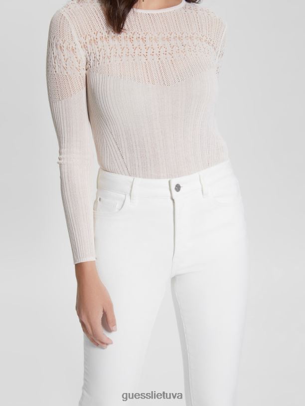 moterys GUESS 6NLN104 drabužiai visiškai baltas alfa aukštybiniai siauri džinsai