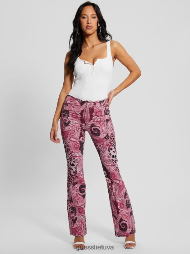 moterys GUESS 6NLN117 drabužiai purpurinis kašmyro plovimas Populiarūs 90-ųjų džinsai su nutrintu juosmeniu