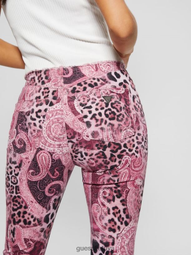 moterys GUESS 6NLN117 drabužiai purpurinis kašmyro plovimas Populiarūs 90-ųjų džinsai su nutrintu juosmeniu