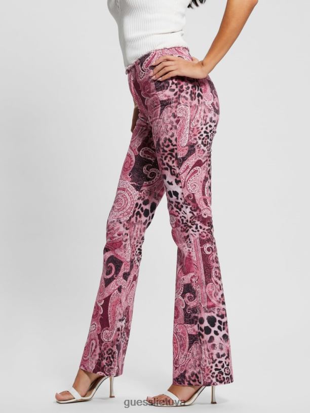 moterys GUESS 6NLN117 drabužiai purpurinis kašmyro plovimas Populiarūs 90-ųjų džinsai su nutrintu juosmeniu