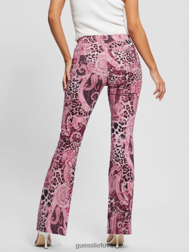 moterys GUESS 6NLN117 drabužiai purpurinis kašmyro plovimas Populiarūs 90-ųjų džinsai su nutrintu juosmeniu