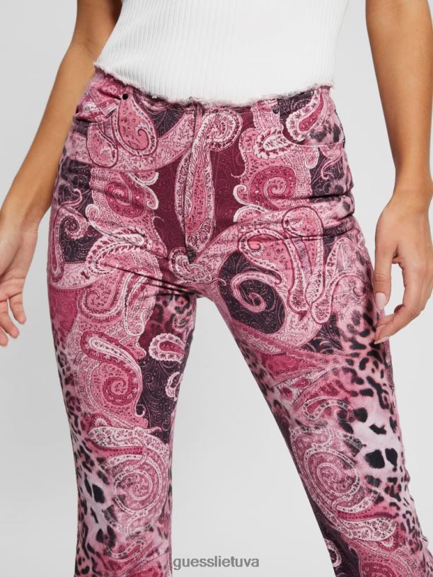 moterys GUESS 6NLN117 drabužiai purpurinis kašmyro plovimas Populiarūs 90-ųjų džinsai su nutrintu juosmeniu