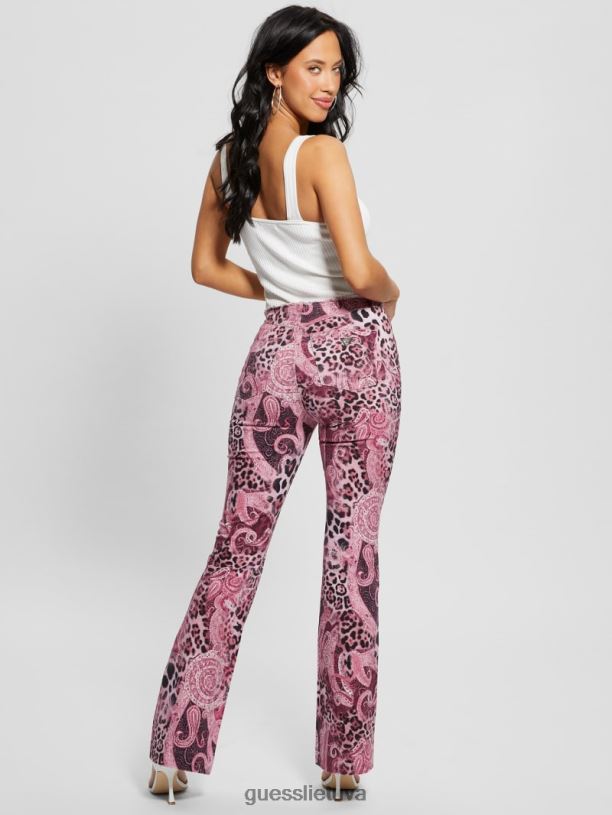 moterys GUESS 6NLN117 drabužiai purpurinis kašmyro plovimas Populiarūs 90-ųjų džinsai su nutrintu juosmeniu