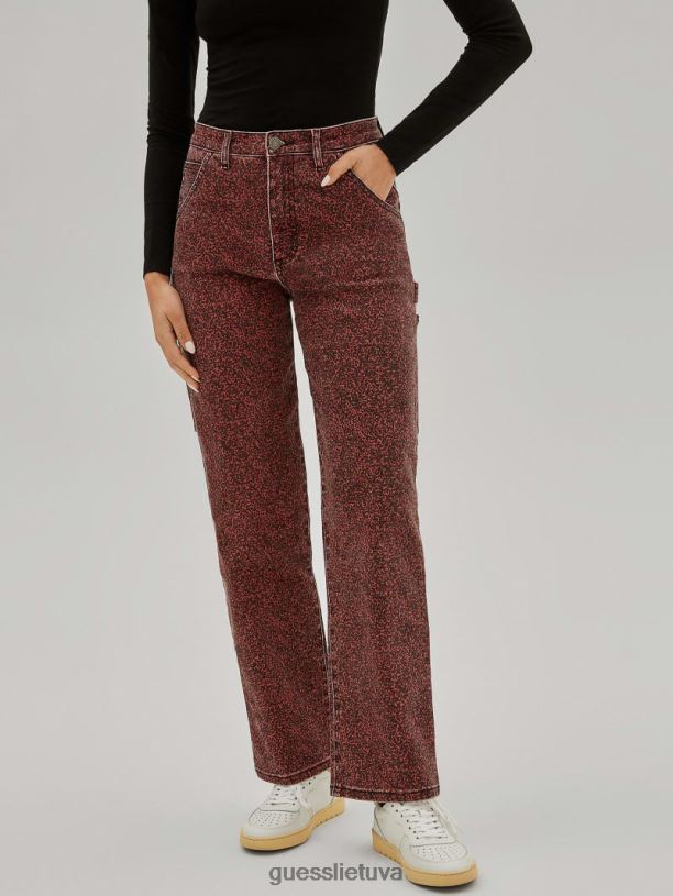 moterys GUESS 6NLN146 drabužiai palikimas raudonas originalios kompozicijos spausdinimo dailidės džinsai