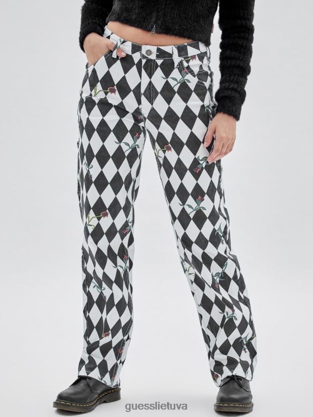 moterys GUESS 6NLN147 drabužiai juodas multi originalūs deimantiniai dailidės džinsai