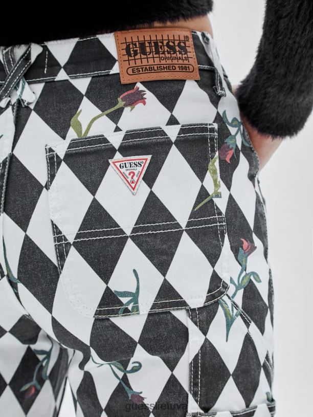 moterys GUESS 6NLN147 drabužiai juodas multi originalūs deimantiniai dailidės džinsai