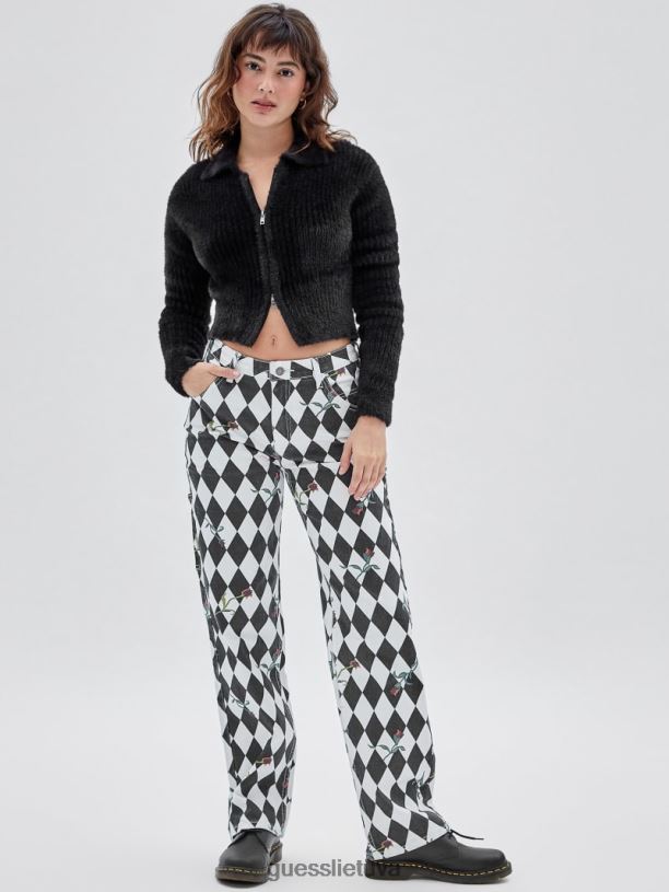 moterys GUESS 6NLN147 drabužiai juodas multi originalūs deimantiniai dailidės džinsai