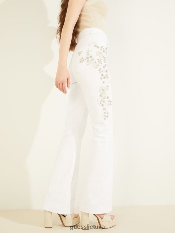 moterys GUESS 6NLN148 drabužiai aukso baltumo Populiarūs 70-ųjų puošti platėjantys džinsai