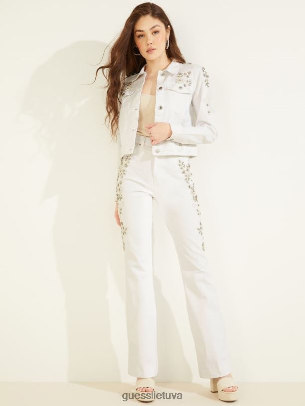 moterys GUESS 6NLN148 drabužiai aukso baltumo Populiarūs 70-ųjų puošti platėjantys džinsai