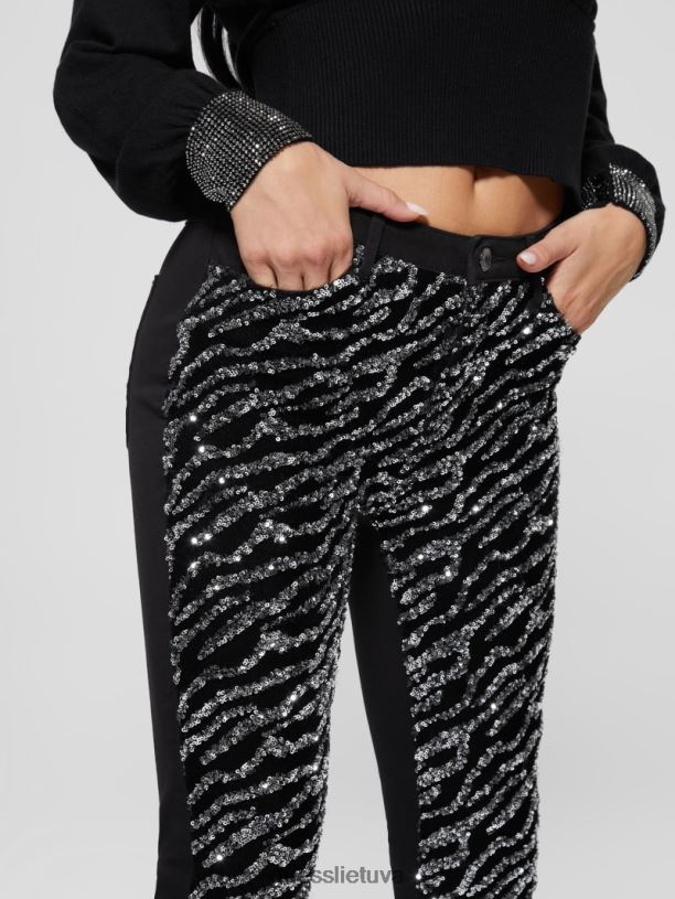 moterys GUESS 6NLN220 drabužiai glam tigro sidabras 1981 m. siauri džinsai su tigro blizgučiais