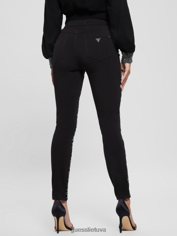 moterys GUESS 6NLN220 drabužiai glam tigro sidabras 1981 m. siauri džinsai su tigro blizgučiais