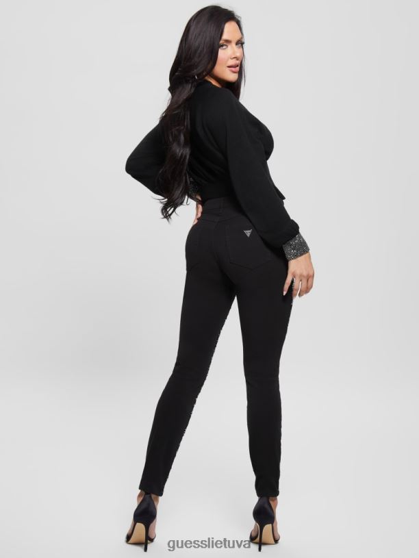 moterys GUESS 6NLN220 drabužiai glam tigro sidabras 1981 m. siauri džinsai su tigro blizgučiais