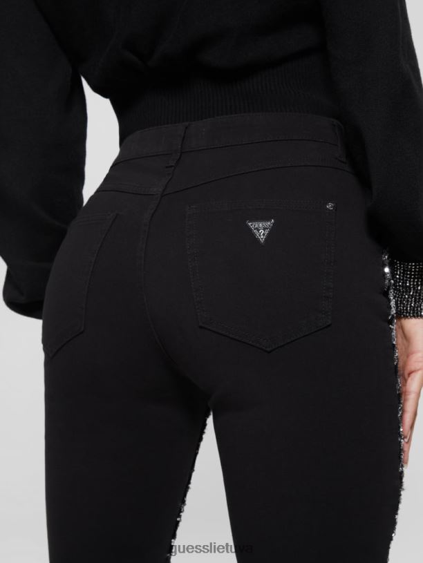 moterys GUESS 6NLN220 drabužiai glam tigro sidabras 1981 m. siauri džinsai su tigro blizgučiais