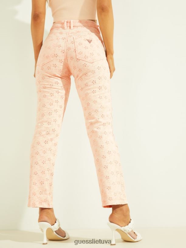 moterys GUESS 6NLN243 drabužiai Florida rožinė 1981 m. tiesūs džinsai su kilpa