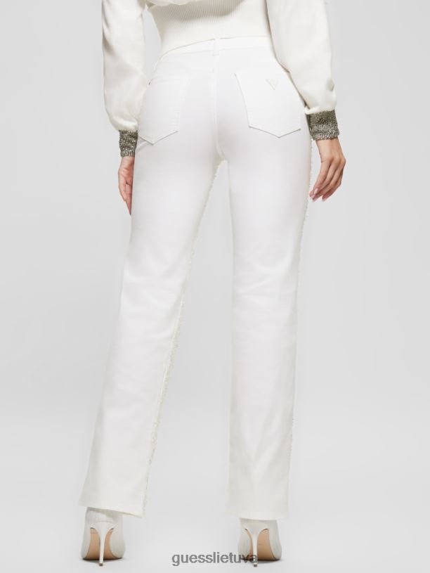moterys GUESS 6NLN273 drabužiai grynai baltas multi blizgučiais seksualios tiesios kelnės